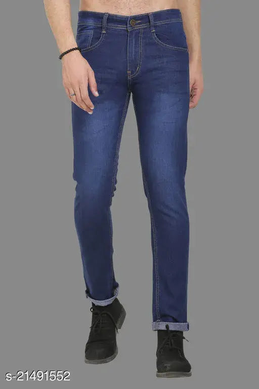 Solid blue denim jeans for men, Gorgeous Fashionista Men Monkey Wash Jeans on a hanger