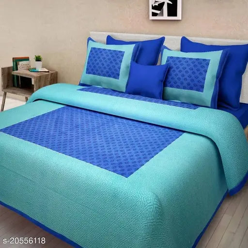 Jaipuri 90X100 Cotton Bedsheet Combo Pack 2 Double Bed Bedsheet with 4 Pillow Cover