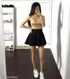 Trendy cotton blend skirt for women, solid net fabric, waist sizes 26, 28, 30 inches