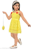 Cotton blend self-design net knee length frock for girls aged 5-6 years, ideal for celebrations and outings