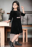 Velvet dress for girls, single piece, three-quarter sleeves, solid net, wool fabric, 1-12 years, Indian origin