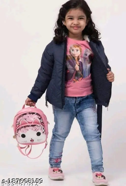 Navy blue polyester girls jacket coat pack of 1