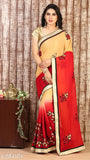 Gorgeous Georgette saree with red, gold, and green embroidery