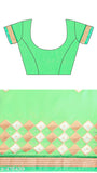 Green chiffon saree with embroidered pattern and running blouse, free size, 5.5M length, Indian party wear, festival wear, and wedding wear