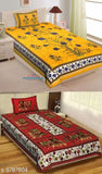 Cotton Jaipuri printed single bed sheet & pillow cover, vibrant Indian design pack of 2