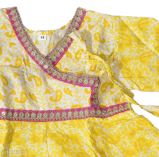 Girls yellow cotton kurti set, traditional Indian ethnic wear for kids festive occasions, size 4-5 or 5-6 years