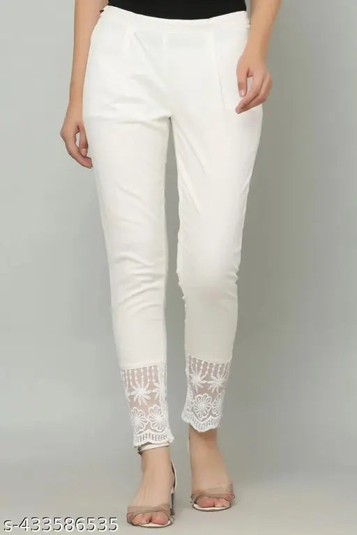 Cotton blend solid women's trousers, regular fit for M, L, XL, XXL, made in India