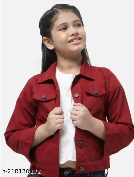 Red denim jacket, young girl posing