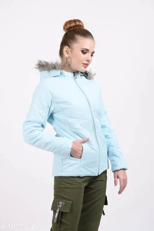 Blushh Collection women's PU quilted hooded jacket, long sleeves, XXS size, India-made