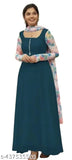 Pastel-hued Georgette rama gown1 with long sleeves, featuring printed dupatta and dori fumka detail. Fox Georgette print dress from India