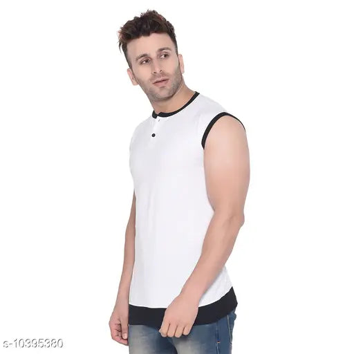Multi-colored sleeveless Henley T-shirt from Tfurnish, high-quality cotton blend for a comfortable fit and fashionable style, ideal for casual wear this season