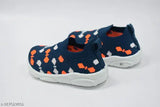 Blue and orange sneakers with laces