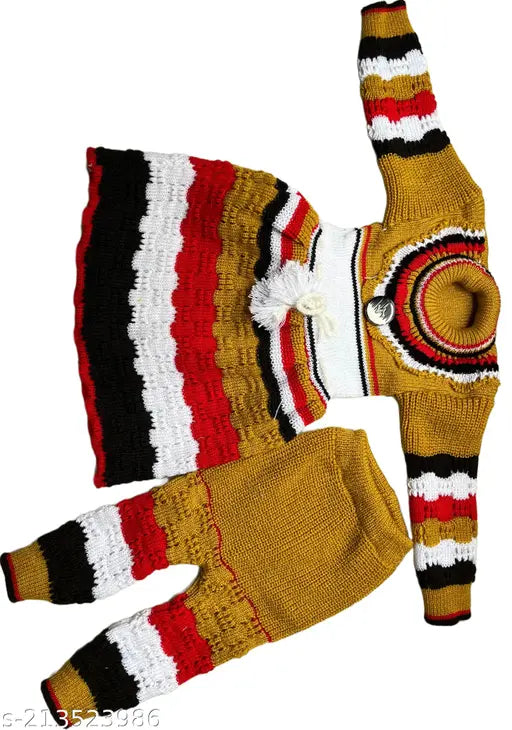 Striped wool sweater for girls (12-18 months), unique dress with long sleeves, India origin
