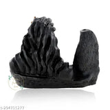 Black resin Shivling Adiyogi Smoke Fountain incense sticks decor item, 5" high on office table