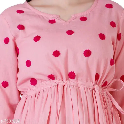 Pink cotton kameez with polka dots, crew neck