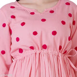 Pink cotton kameez with polka dots, crew neck