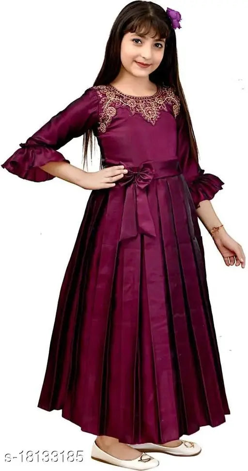 Silk maxi dress for girls partywear, AYUB FASHION solid pattern in various sizes 3-4yrs to 10-11yrs from India