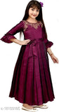 Silk maxi dress for girls partywear, AYUB FASHION solid pattern in various sizes 3-4yrs to 10-11yrs from India