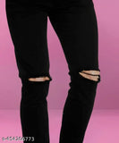 Rusticblooms stylish knee cut black denim jeans