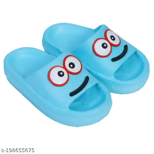 Sky blue rubber slipper flip flops for kids - durable print net design, excellent for daily wear, sizes 18-24 Months to 6-6.5 Years, made in India
