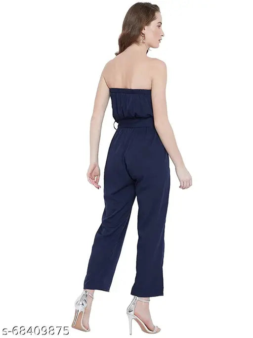 Epoca green polyester sleeveless off-shoulder jumpsuit, solid, two pockets, size S