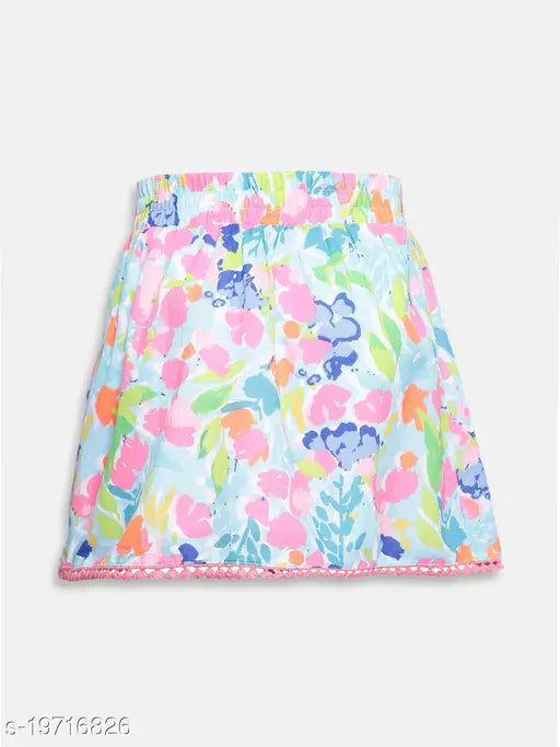 Multi-colored floral print cotton skirt