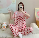 Polka dotted cotton blend nightshirt with short sleeves, comfortable and stylish for sleepwear