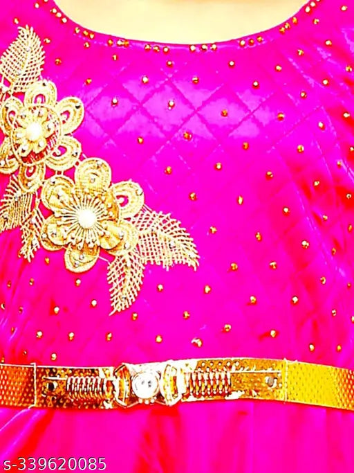 Embellished polycotton gown set for girls, sleeveless, Indian origin - perfect for parties, 2-5 years