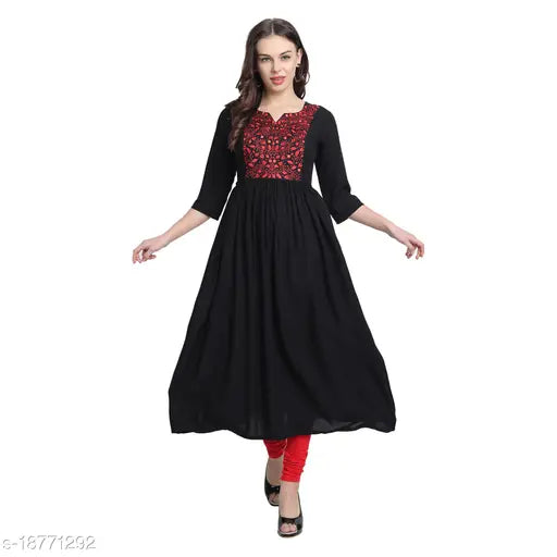 Rayon embroidered kurti for women, trendy three-quarter sleeves, Indian fashion