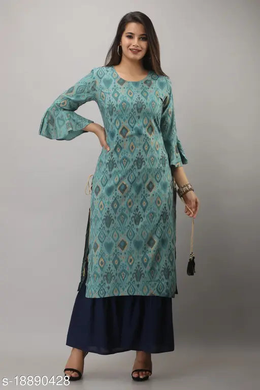 Royal blue rayon kurta and sharara set with a floral print