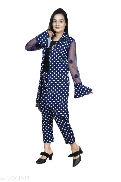 Cotton blend women's three-quarter sleeve dress set with shrug, solid color, Indian origin