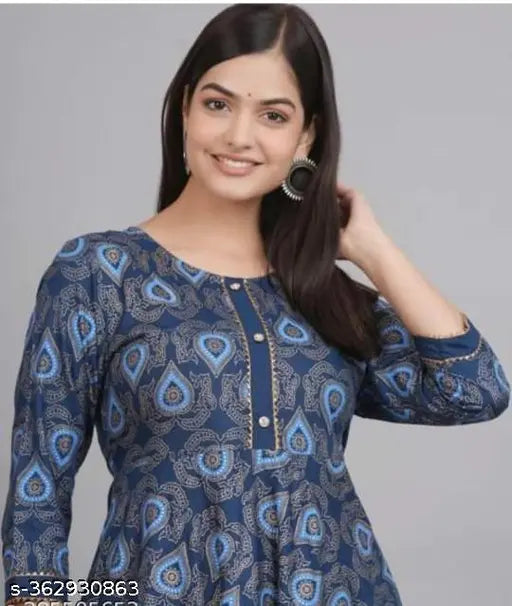 Rayon three-quarter sleeve printed kurti by Aman Maya, available in sizes S to XXXL