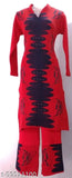 Red woolen A-line printed kurta with palazzo, free size, Indian handcrafted women's clothing