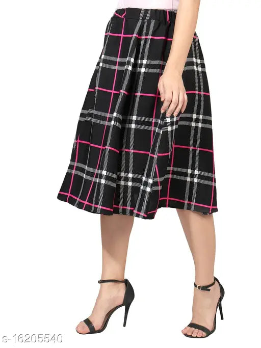 Black checked print crepe skirt by Pekuniary Glamorous, embroidered net detail, size 26 (waist 38", length 40", hip 40")