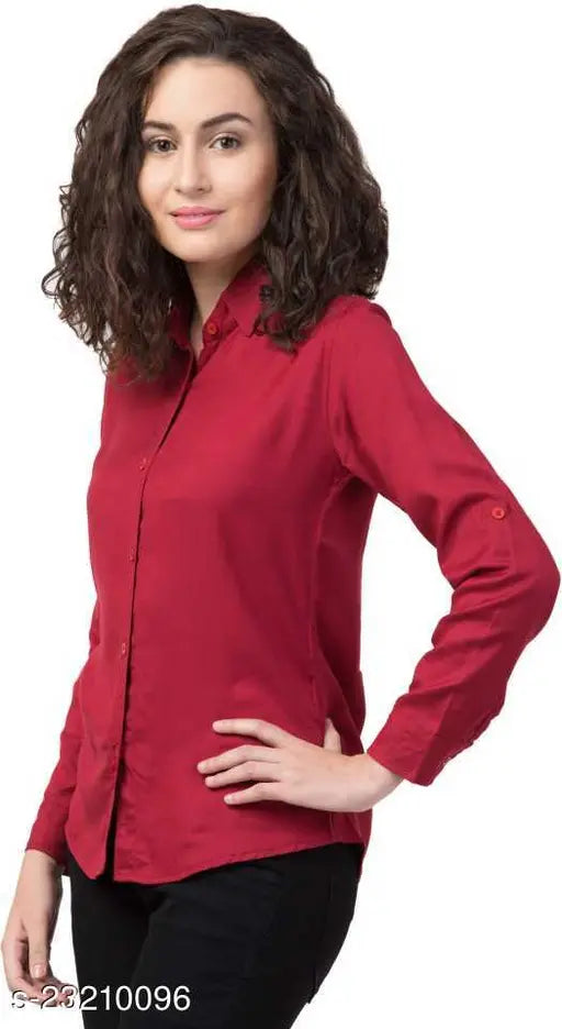 Rayon long-sleeve solid women's shirt, classy sensational design for parties or casual wear. Quality product at a great price. Made in India
