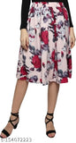 Pink floral patterned midi skirt with black lace trim