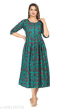 Blue rayon Anarkali kurti for women, self-designed, three-quarter sleeves, aqua blue