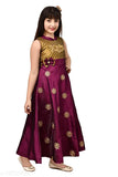 Multicolor silk sleeveless dress for girls, embroidered net design - 3-4 years or 4-5 years by Ajija Fashion India
