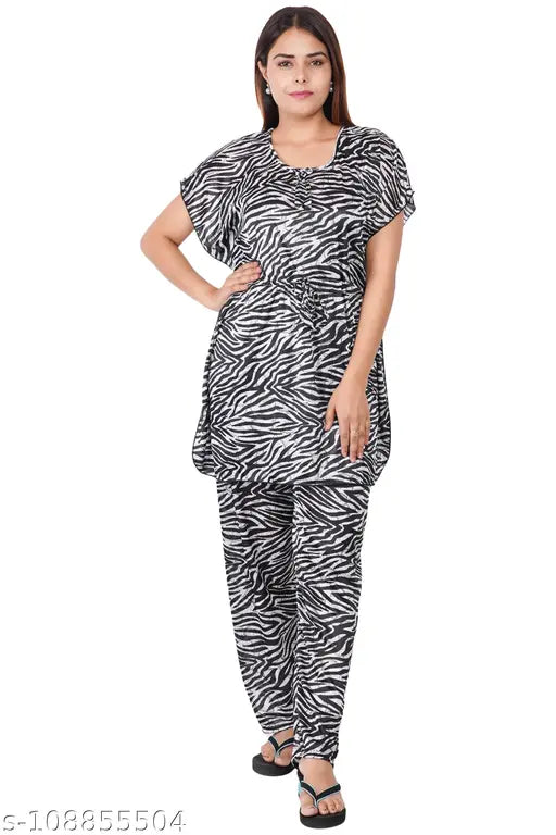Satin kaftan-style night suit (Printed), soft super soft fabric, comfortable lounge & sleepwear