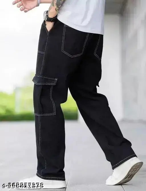 Black denim three quarter pants, casual style men's fashion