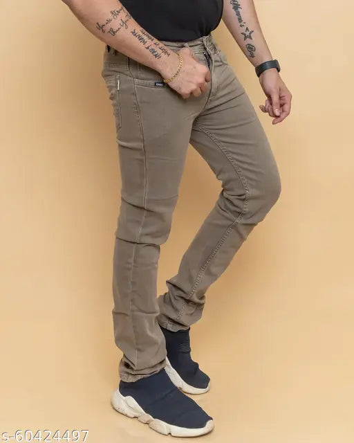 RIGBONE Men's Solid Beige Denim Jeans - Stretchable narrow fit, comfortable denim pant in sizes 30-40 (India origin)