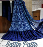 Trendy printed saree in blue satin fabric