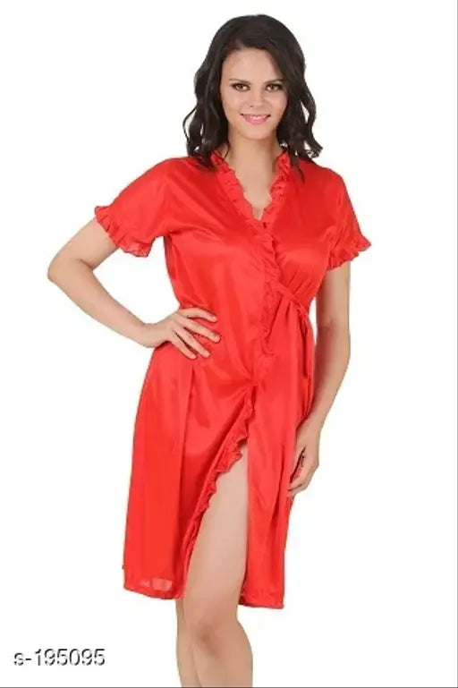 Comfy satin solid night dress in size M/L, luxurious sleepwear from India