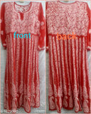 Red and white embroidered georgette kameez with front closure