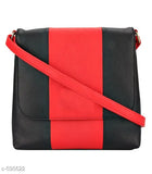Black faux leather bag with red stripe