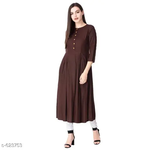 Solid Rayon Womens Anarkali Kurti, brown, long sleeves