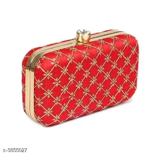 Red velvet clutch with gold chain, zipper closure