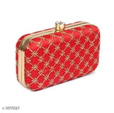 Red velvet clutch with gold chain, zipper closure