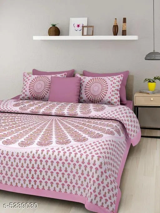 Attractive cotton queen-size double bedsheets (160 thread count), two pillow covers included