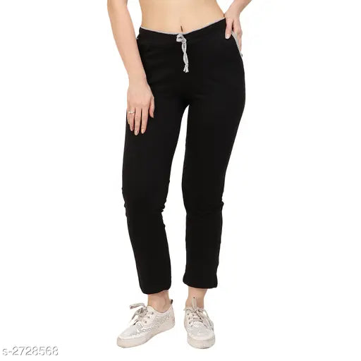 Black cotton women's sweatpants with zip fly